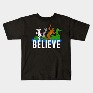 Mythical Creatures Riding Loch Ness Monster Kids T-Shirt